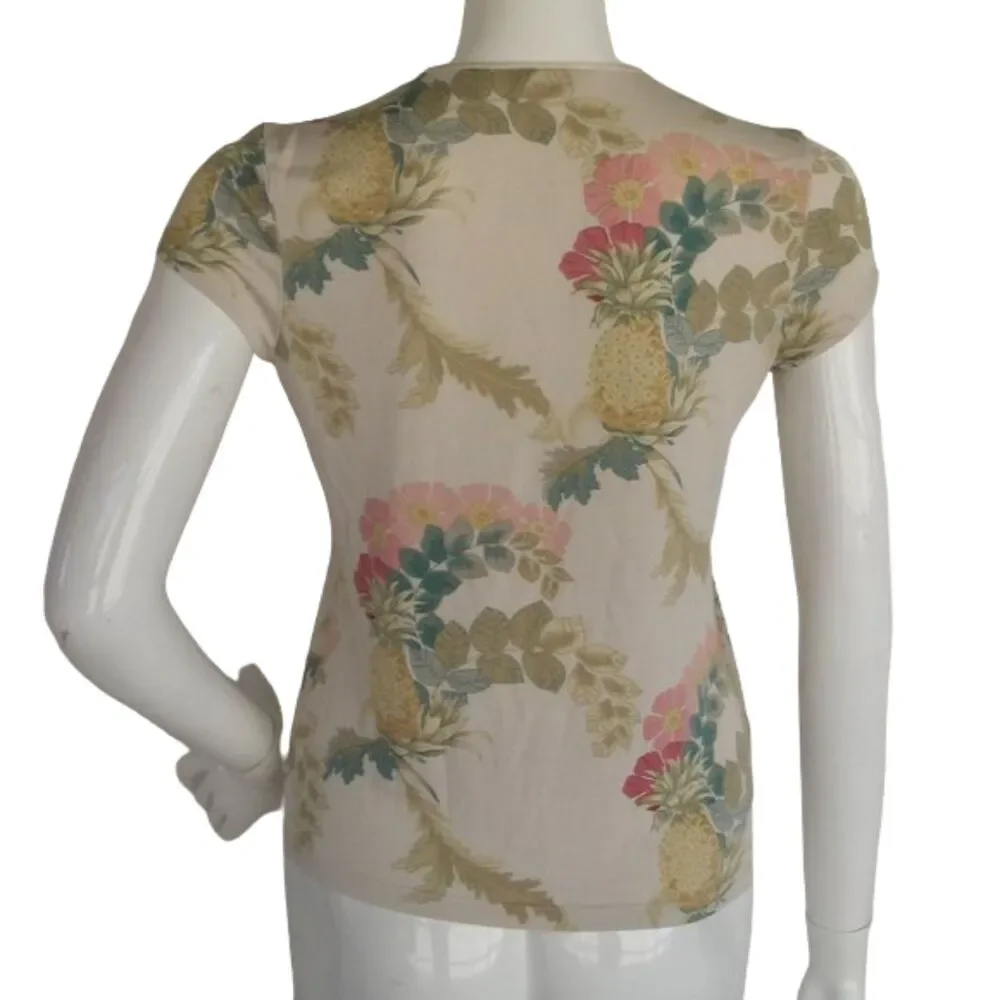 TOMMY BAHAMA Silk Tee, S, Pineapple Floral, Scoop neck - Picture 4 of 9